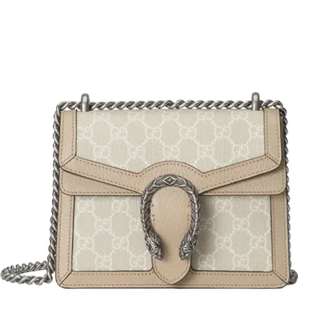 Gucci Dionysus GG Mini Bag in beige and white GG Supreme canvas with oatmeal leather trim, available at Luxury LD.