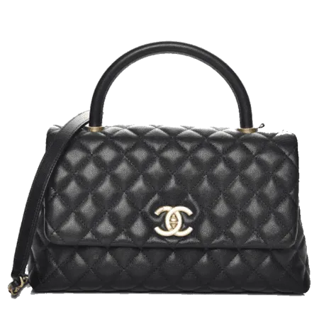 Chanel Coco Handle Platinum bag featuring a diamond-quilted design in classic black with the interlocking CC logo.