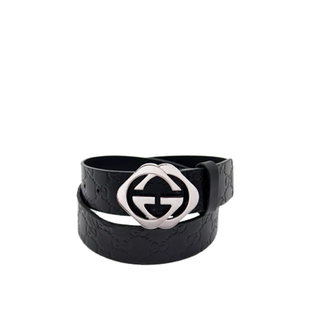 GG leather belt with shiny buckle