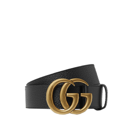 Gucci Leather Belt in black leather with antiqued brass Double G buckle