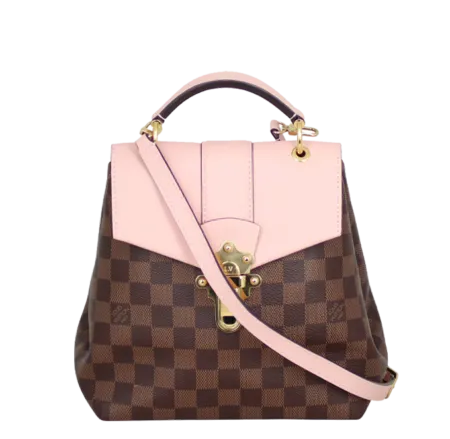 Louis Vuitton Clapton Backpack, a stylish replica bag crafted in Damier Ebene canvas with colorful leather accents.