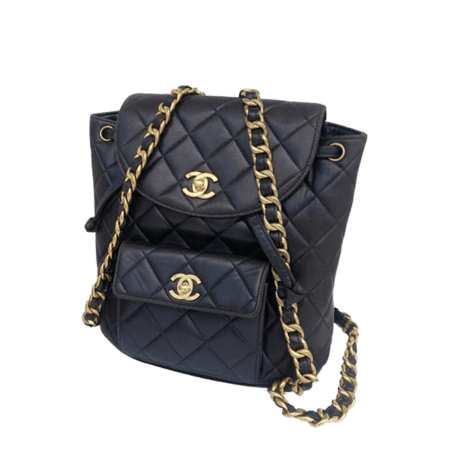 Chanel DUMA Backpack in black Matelasse lambskin leather with CC logo, 21 x 20.5 x 10 cm
