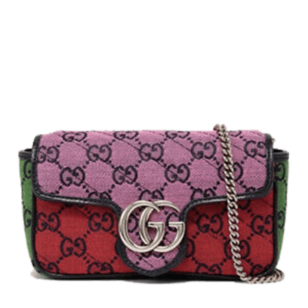 Gucci Marmont Crossbody Medium Bag in Multicolour GG Supreme Canvas with Silver-Tone Logo Plaque and Leather-Chain Strap