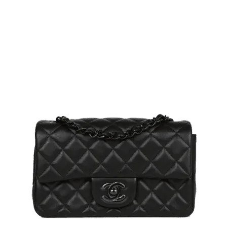 Chanel Mini Lambskin Black Ruthenium Hardware Bag with CC turn-lock closure and interwoven leather and chain strap