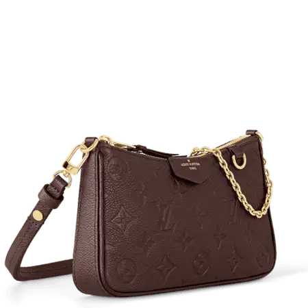 LV Easy Pouch replica in dark red Monogram Empreinte leather with removable chain and strap