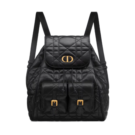 Dior Caro Backpack in Black Lambskin with Macrocannage Topstitching
